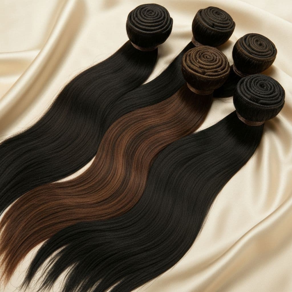 Luxurious hair extensions on silk fabric